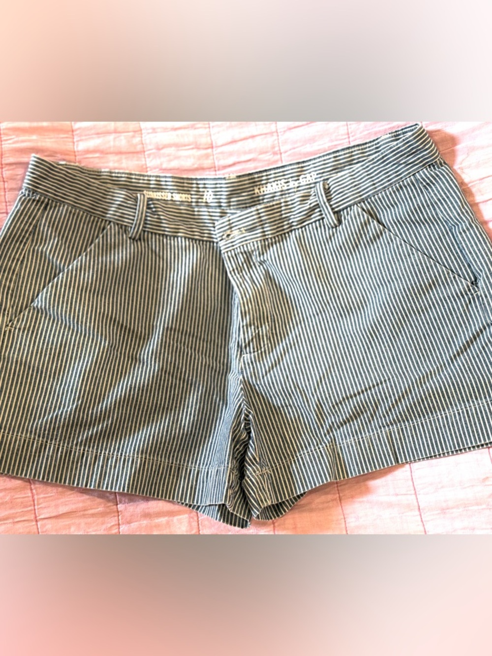Women's blue and white Striped Cotton Blend Shorts - 3” inseam